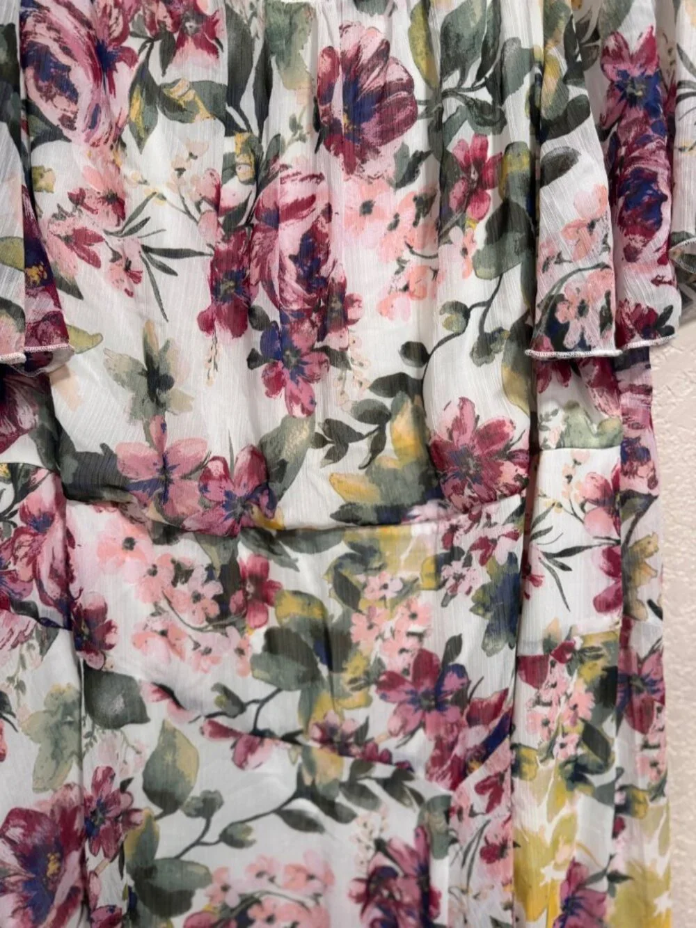 Floral Chiffon Midi Dress With Flutter Sleeves & Scoop Neckline By Connected